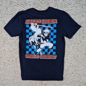 Naruto Shippuden T-Shirt MEDIUM 2-Sided Navy Blue Tee Sasuke Uchiha Uzumaki